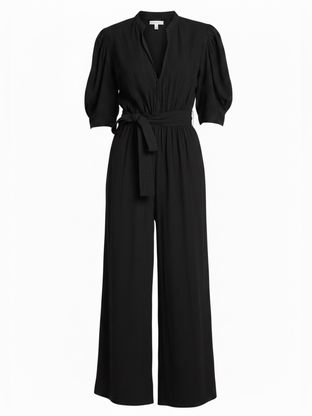 A.L.C. Shiva Crepe Puff Sleeve Hook Eye Split Neck Wide Leg Cropped Jumpsuit